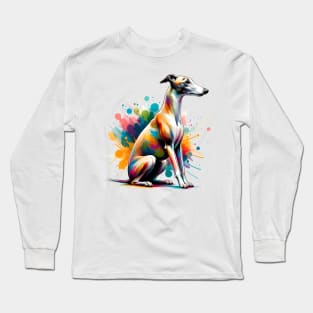 Whippet in Dynamic Colorful Painted Splash Artwork Long Sleeve T-Shirt